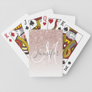Girly Rosen-GoldGlitzer-Schein-Monogramm-Name Spielkarten