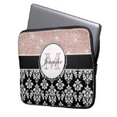Girly Rosen-GoldGlitzer-Schwarz-Damast mit Laptopschutzhülle (Vorderseite Links)