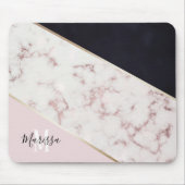 Girly Rosen-Goldmarmor-abstraktes Monogramm Mousepad (Vorne)