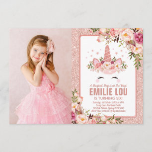 Girly Rosen-GoldUnicornwatercolor-Rosen-Geburtstag Einladung