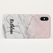 Girly Rosen-Rosa-grauer Marmormonogramm-Name Case-Mate iPhone Hülle (Rückseite (Horizontal))