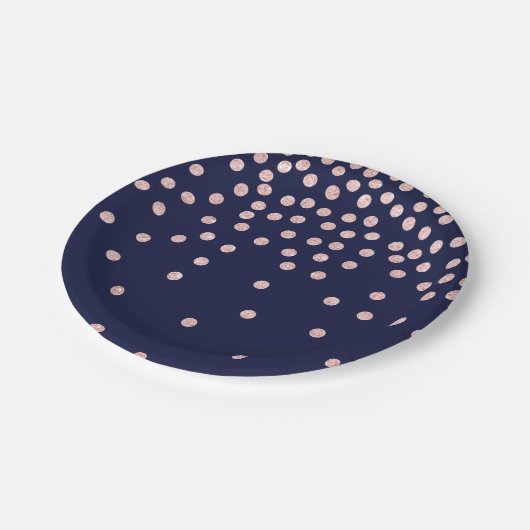 girly RosengoldGlitter Confetti-Polkapunkte Pappteller (Schrägansicht)