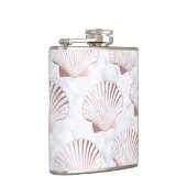 Girly Rosengoldseashellmuster u. weißer Marmor Flachmann (Rechts)