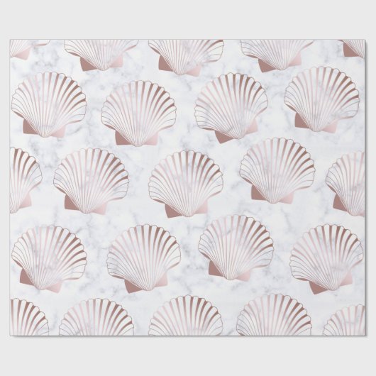 Girly Rosengoldseashellmuster u. weißer Marmor Geschenkpapier (Flach)