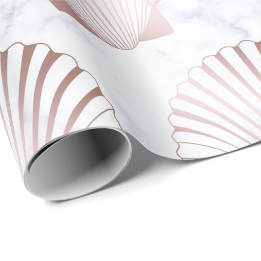 Girly Rosengoldseashellmuster u. weißer Marmor Geschenkpapier (Rolleneckpunkt)