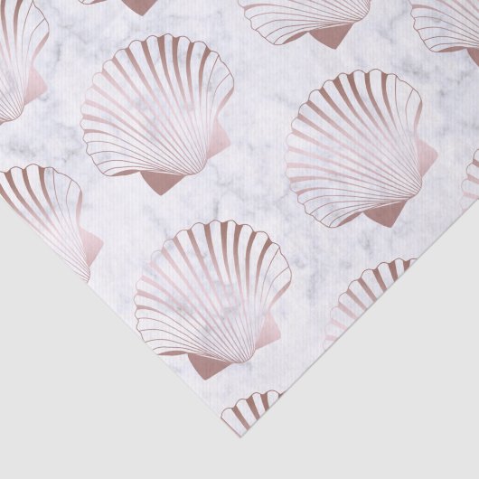 Girly Rosengoldseashellmuster u. weißer Marmor Seidenpapier (Ausschnitt)