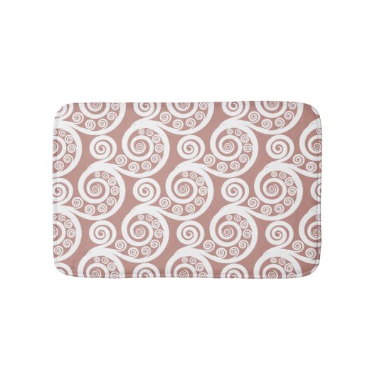 Girly Rosy-White Botanical Fern Leaf Curls Wirbel Badematte (Vorderseite)