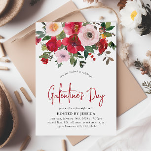 Girly Rot & Pink Blumen Galentine's Einladung