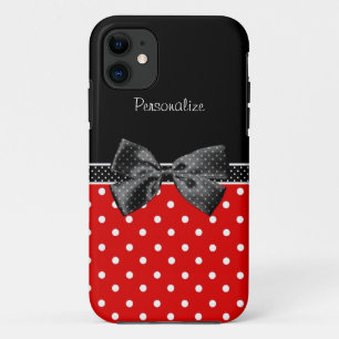 Girly rote und schwarze Tupfen mit Bogen und Namen Case-Mate iPhone Hülle