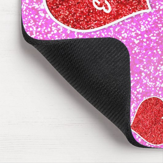GIRLY roter HERZ-ROSA-GLITZER Mousepad (Ecke)