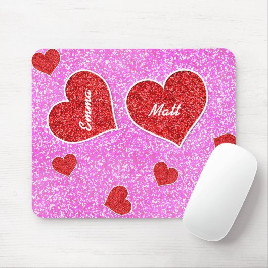 GIRLY roter HERZ-ROSA-GLITZER Mousepad (Mit Mouse)
