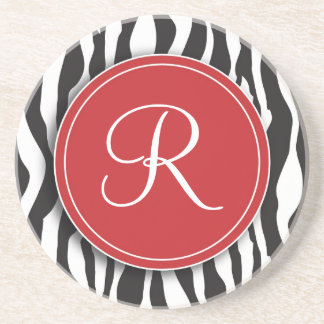 Girly roter Monogrammzebra-Druck-Untersetzer Getränkeuntersetzer