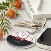 Girly roter und schwarzer Tupfen-Herz-Bogen mit Schlüsselanhänger (Vorderseite rechts)