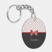 Girly roter und schwarzer Tupfen-Herz-Bogen mit Schlüsselanhänger (Vorderseite links)