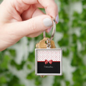 Girly roter und schwarzer Tupfen-Herz-Bogen mit Schlüsselanhänger (Hand)