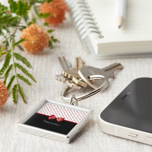 Girly roter und schwarzer Tupfen-Herz-Bogen mit Schlüsselanhänger (Seite)
