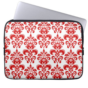 Girly rotes weißes Vintages Damast-Muster 2 Laptopschutzhülle