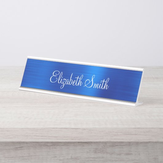 Girly Royal Blue Metallic Foil Schreibtischnamensplakette (Vorderseite )