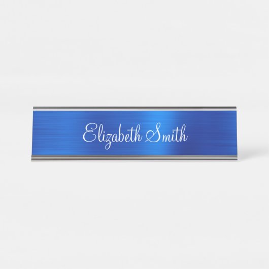 Girly Royal Blue Metallic Foil Schreibtischnamensplakette (Vorderseite )