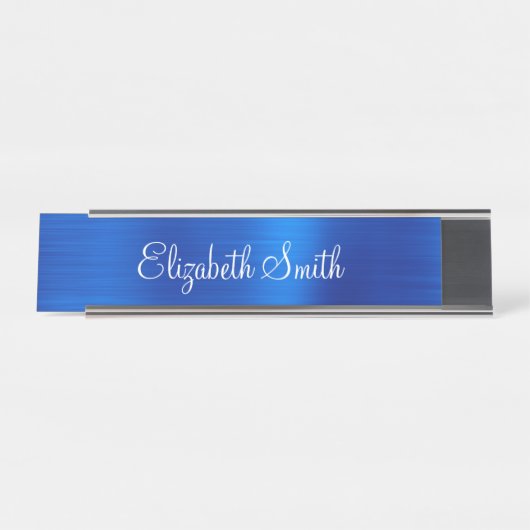Girly Royal Blue Metallic Foil Schreibtischnamensplakette (Vorderseite )