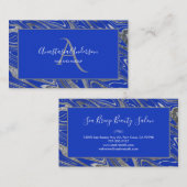 Girly Royal Blue Silver Glitzer Monogramm Visitenkarte (Vorne/Hinten)