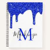 Girly Royal Blue Sparkle Glitter Drips Monogram Notizblock (Vorderseite)