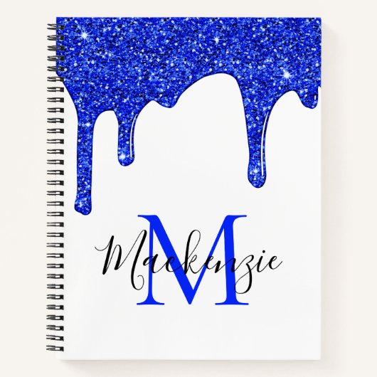 Girly Royal Blue Sparkle Glitter Drips Monogram Notizblock (Vorderseite)