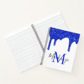 Girly Royal Blue Sparkle Glitter Drips Monogram Notizblock (Innenseite)