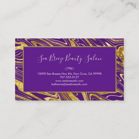 Girly Royal Lila Gold Marble Glitzer Monogramm Visitenkarte (Rückseite)
