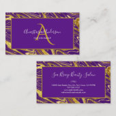 Girly Royal Lila Gold Marble Glitzer Monogramm Visitenkarte (Vorne/Hinten)