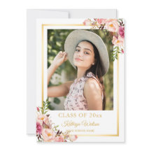 Girly Rustic Floral Gold Foto Graduation Party