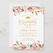 Girly Rustic Floral Gold Foto Graduation Party Einladung (Rückseite)
