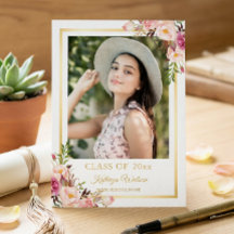 Girly Rustic Floral Gold Foto Graduation Party