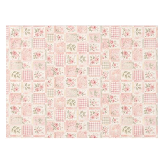 Girly Rustic Pink Quilt Floral Patchwork Pattern Tischdecke (Vorderseite (Horizontal))