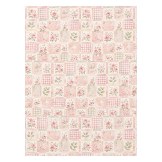 Girly Rustic Pink Quilt Floral Patchwork Pattern Tischdecke (Vorderseite)