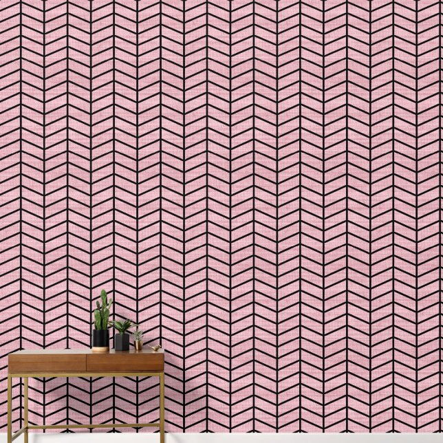 Girly Rustic Pink Zickzack Tapete (Korridor)