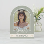 Girly Sage Gold Foto Abschluss Ankündigung (Stehend Vorderseite)