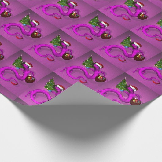 Girly Santa Claus Pink Dragon Geschenkpapier (Ecke)