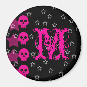 Girly Schädel EMO Punk Rock Monogramm Anfangsbuchs Magnet