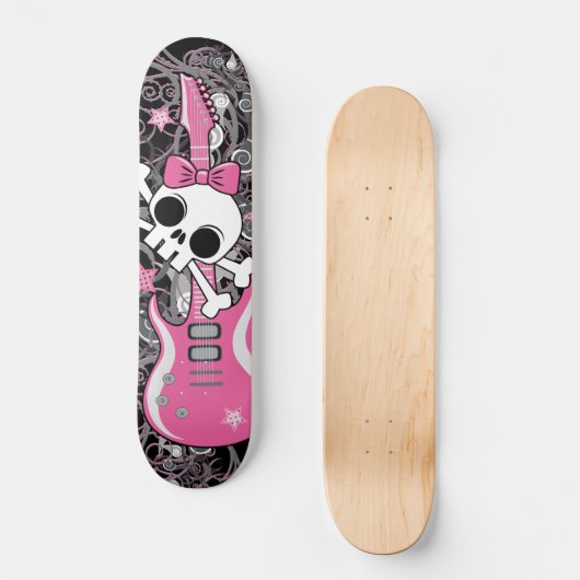 Girly Schädel mit rosa Gitarre Skateboard (Vorderseite)