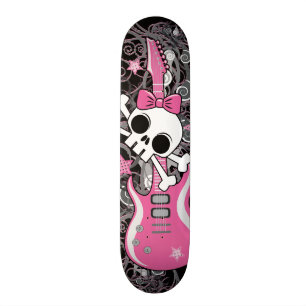 Girly Schädel mit rosa Gitarre Skateboard