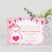 Girly SchatzPenguinvalentine-Geburtstags-Party Einladung (Stehend Vorderseite)