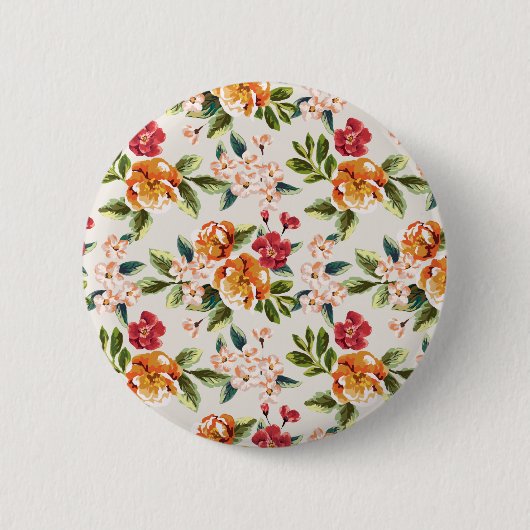 Girly schicke Blumenmuster-Aquarell-Illustration Button (Vorderseite)