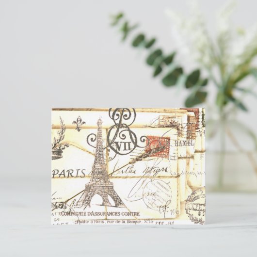 girly schicker romantischer Blumenparis-Eiffelturm Postkarte (Stehend Vorderseite)