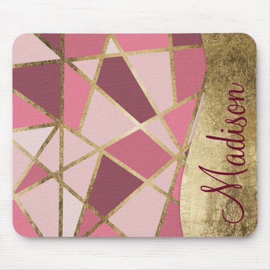 Girly schickes rosa Geo-Golddreieck-Monogramm Mousepad (Vorne)