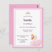 Girly schwan 3. Geburtstag Party Rosa Einladung Postkarte (Vorne/Hinten)