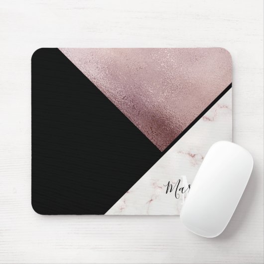 Girly Schwarz-u. Rosen-Goldmarmor-abstraktes Mousepad (Mit Mouse)