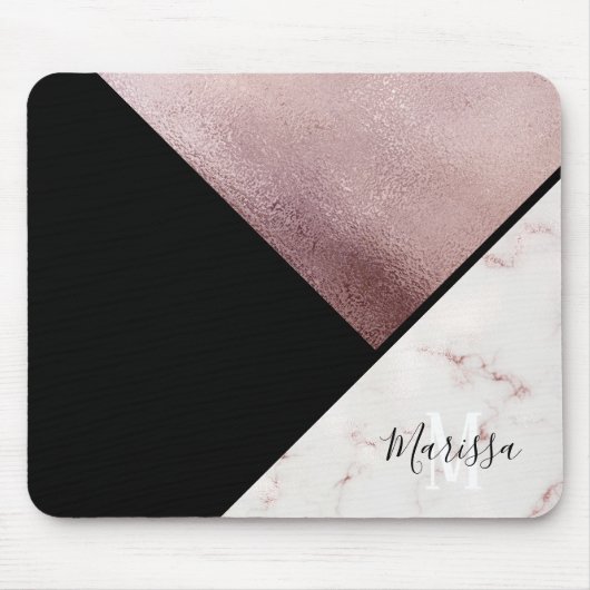 Girly Schwarz-u. Rosen-Goldmarmor-abstraktes Mousepad (Vorne)