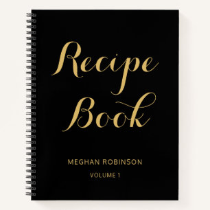 Girly Schwarz und Gold Monogramm Kochbuch Rezepte Notizblock
