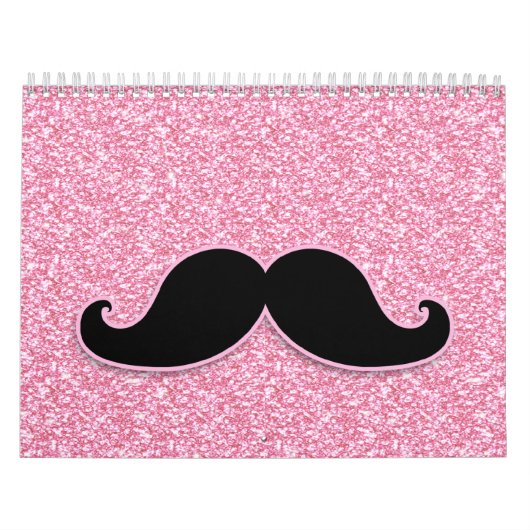 GIRLY SCHWARZER SCHNURRBART-ROSA-GLITZER GEDRUCKT KALENDER (Titelbild)